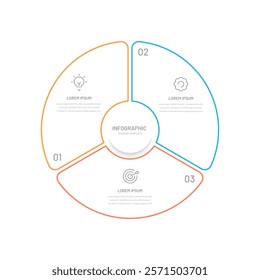 Three-step informative business infographics for a website or presentation, report. Editable icons. Thin linear
