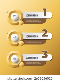 Three-Step Process Infographic Template with Modern Design in Gold and White