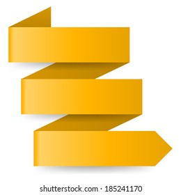 Three-step yellow zigzag paper arrow on white background