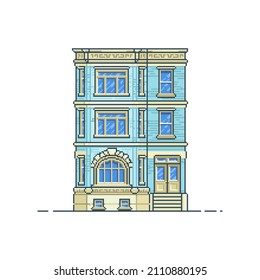 Three-storey traditional european house. Pixel art. 8 bit graphics for the design of arcade video games and applications. Front view.