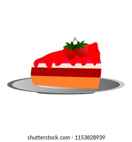 A three-story strawberry cake with two red berries placed on top  illustration on a white background. Designed for you to use both print media and web site.