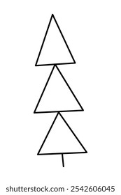 Three-tier Christmas tree. Doodle black and white clipart illustration.