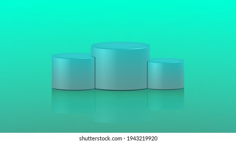 Three-tier cylindrical podium. Scene with geometric shapes. Empty presentation pedestal. 3D vector illustration.