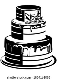 Three-tier holiday cake. Sweet dessert in monochrome style.