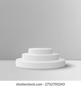Three-tier sand cylindrical stand for cosmetics exposition. Eps 10