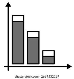 Three-tiered bar chart showing decreasing data value.