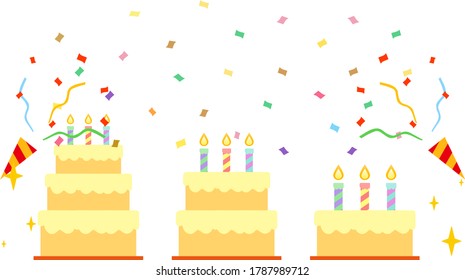 Three-tiered candle cakes isolated vector illustration