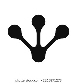 Three-toed metaball foot silhouette icon. A symbol made from blobs morphed together. Isolated on a white background.