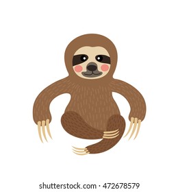 Three-toed sitting Sloth animal cartoon character isolated on white background.