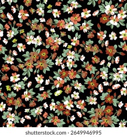 three-tone solid abstract small hibiscus flower with black color background, all over vector design with solid background illustration digital image for textile or wrapping paper printing factory