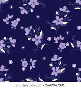 three-tone solid abstract small hibiscus flower with black color background, all over vector design with solid background illustration digital image for textile or wrapping paper printing factory