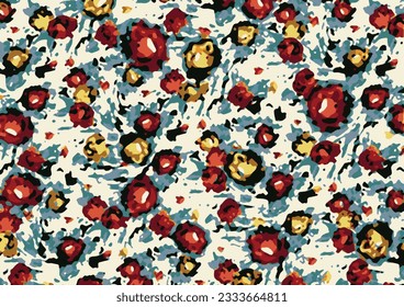 Three-tone solid abstract small roses flower with bright color background design, vector all over illustration digital image for textile or wrapping paper printing factory