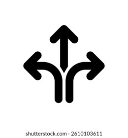 Three-way arrow icon isolated on white background. 3 direction arrows sign symbol