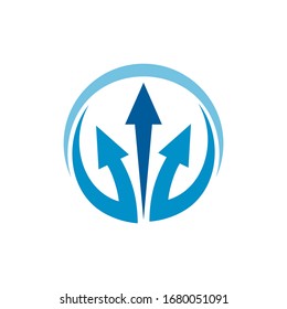 Three-way arrow logo template, simple flat logo style in blue color