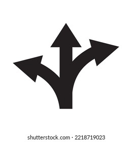 Drei-Wege-Pfeil. Vektorsymbol-Illustration im flachen Stil, einzeln auf weißem Hintergrund.