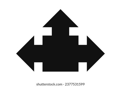 Three-way bullet point square arrow. A black marker direction symbol. Isolated on a white background.