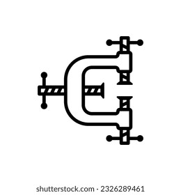 Three-way clamp vector icon. Clamping accessories for working with wood, metal.