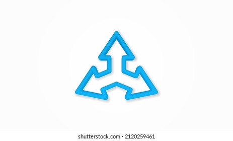 Three-way direction arrow 3d line flat color icon. Realistic vector illustration. Pictogram isolated. Top view. Colorful transparent shadow design.