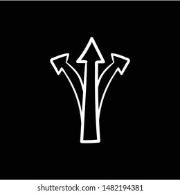 Three-way direction arrow doodle icon vector hand drawing 