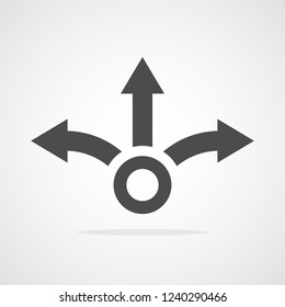 Three-way direction arrow in flat style. Vector illustration. Road direction icon isolated.