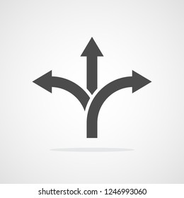 Three-way direction arrow in flat style. Vector illustration. Road direction icon isolated.