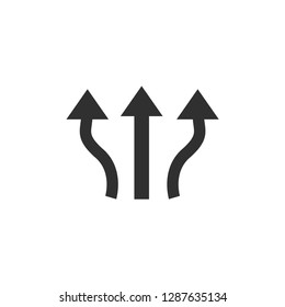 Three-way direction arrow in flat style. Vector illustration. Road direction icon isolated.