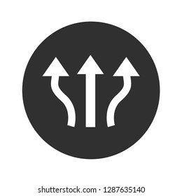 Three-way direction arrow in flat style. Vector illustration. Road direction icon isolated.