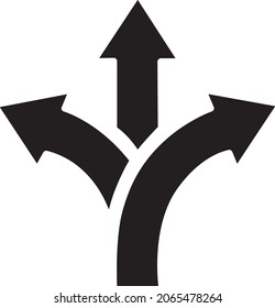 Icono de flecha de tres direcciones en estilo plano. Símbolo de dirección de carretera aislado en fondo blanco Icono de elección simple en negro Vector 