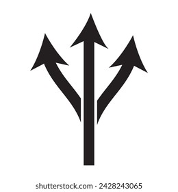 Three-way direction arrow icon in flat style. Road direction symbol isolated on white background Simple choice icon in black Vector illustration for graphic design, Web, UI, 