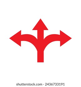 Three-way direction arrow icon in flat style. Road direction symbol isolated on white background Simple choice icon in black Vector illustration for graphic design, Web, UI, eps10