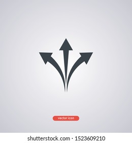Three-way direction arrow icon isolated on white background. Trendy flat style. Black vector icon modern and simple flat symbol for web site, mobile app, UI. Vector illustration.