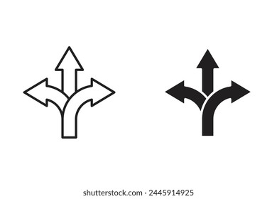 Das Symbol für den Dreiwege-Richtungspfeil, das vielseitige Navigationsoptionen und -optionen darstellt