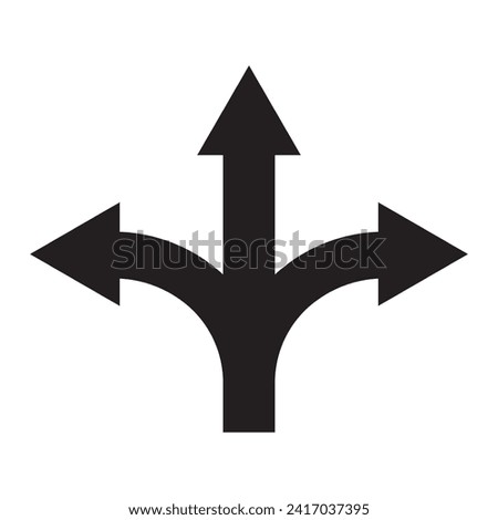 Three-way direction arrow icon for road, app. Road icon sign vector. Vector illustration.