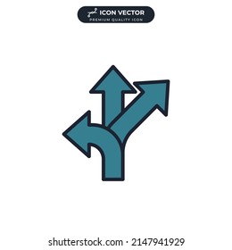 three-way direction arrow icon symbol template for graphic and web design collection logo vector illustration