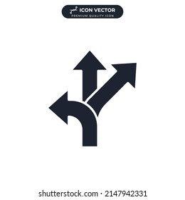 plantilla de símbolo de icono de flecha de dirección de tres vías para ilustración de logotipo de colección de diseño gráfico y web