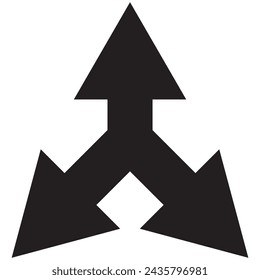 three-way direction arrow icon. arrow icon ,three way direction arrow sign, road direction vector. Three Way Fork black Arrow