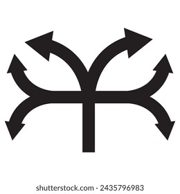 three-way direction arrow icon. arrow icon ,three way direction arrow sign, road direction vector. Three Way Fork black Arrow