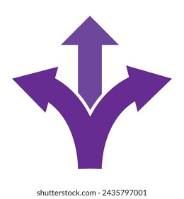 three-way direction arrow icon. arrow icon ,three way direction arrow sign, road direction vector. Three Way Fork black Arrow