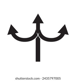 three-way direction arrow icon. arrow icon ,three way direction arrow sign, road direction vector. Three Way Fork black Arrow