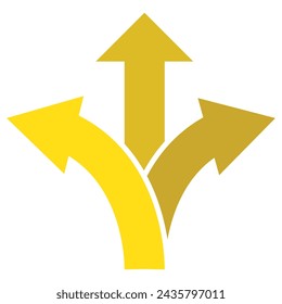 icono de flecha de dirección tridireccional. icono de flecha, signo de flecha de dirección tridireccional, vector de dirección de carretera. Flecha negra en bifurcación de tres vías
