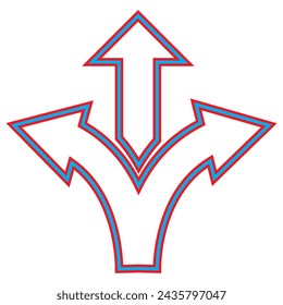 three-way direction arrow icon. arrow icon ,three way direction arrow sign, road direction vector. Three Way Fork black Arrow