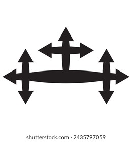 three-way direction arrow icon. arrow icon ,three way direction arrow sign, road direction vector. Three Way Fork black Arrow