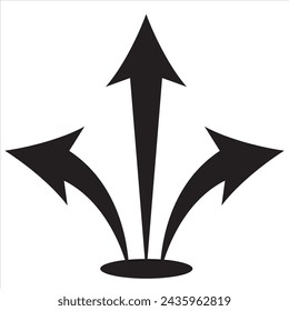 three-way direction arrow icon. arrow icon ,three way direction arrow sign, road direction vector. Three Way Fork black Arrow