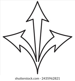 three-way direction arrow icon. arrow icon ,three way direction arrow sign, road direction vector. Three Way Fork black Arrow
