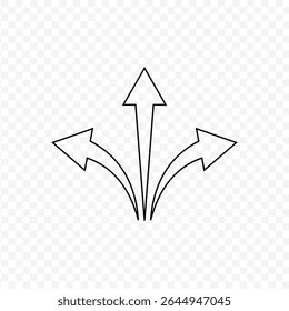 Three-way direction arrow icon. arrow icon ,three way direction arrow sign, road direction vector. Three Way Fork black Arrow . EPS 10 . 