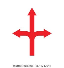Three-way direction arrow icon. arrow icon ,three way direction arrow sign, road direction vector. Three Way Fork black Arrow . EPS 10 . 
