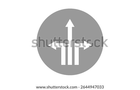 Three-way direction arrow icon. arrow icon ,three way direction arrow sign, road direction vector. Three Way Fork black Arrow . EPS 10 . 