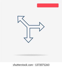 Three-way direction arrow icon. Vector concept illustration for design.