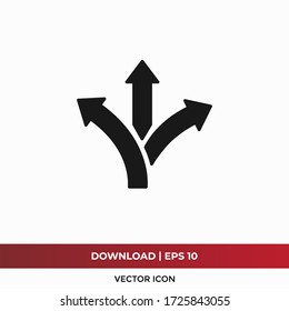 Three-way direction arrow icon vector. Road direction sign