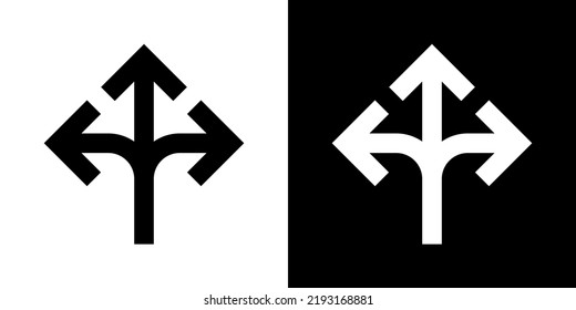 Three-way direction arrow icon vector in clipart style